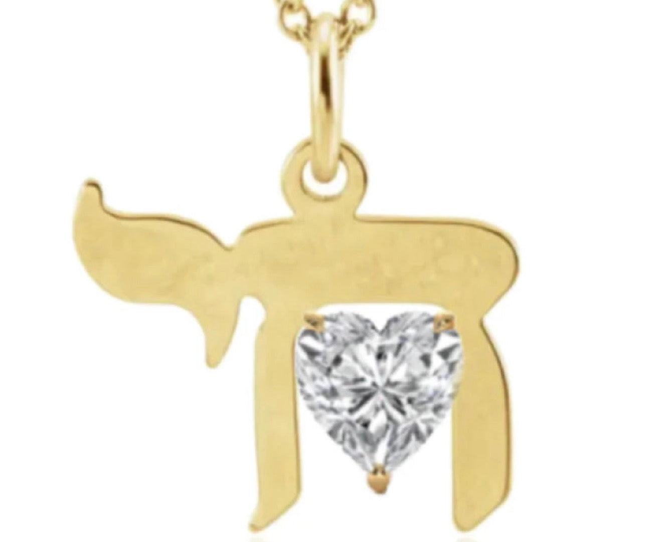 14k Yellow Gold Chai with Diamond Heart Charm