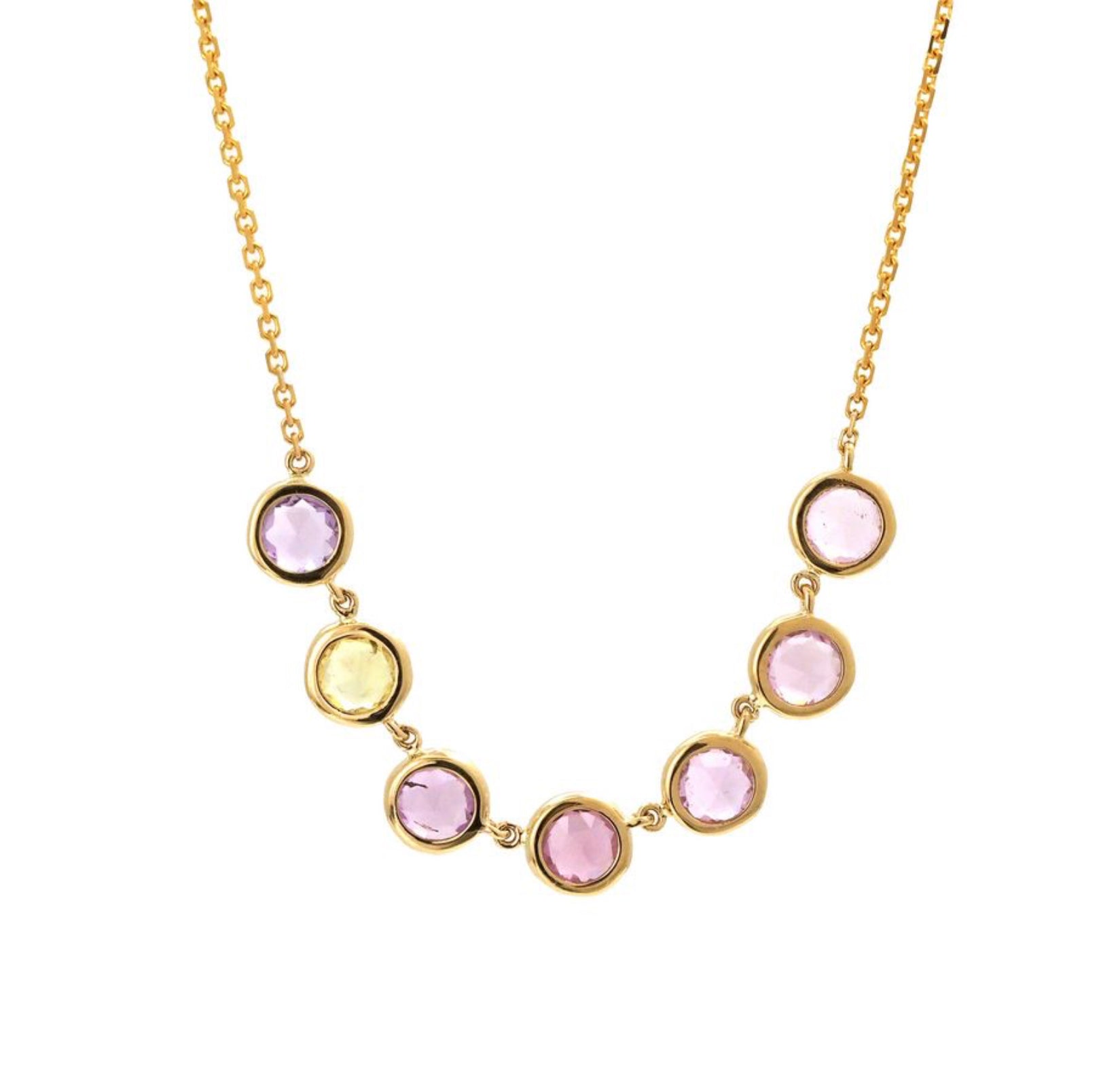 Yellow Gold Round Bezel Multi Sapphire Necklace