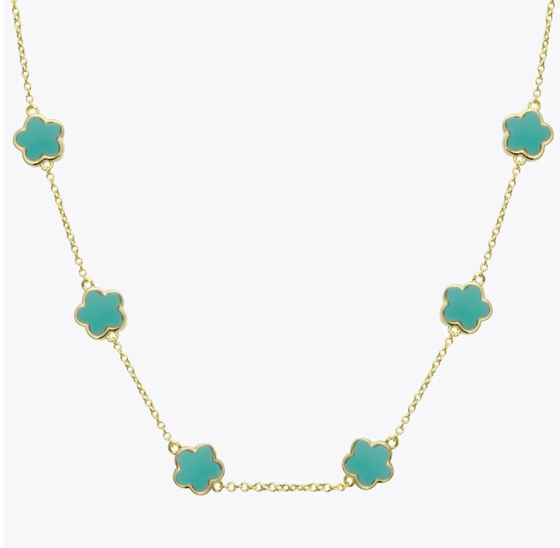 Yellow Gold Plated Enamel Flower Necklace