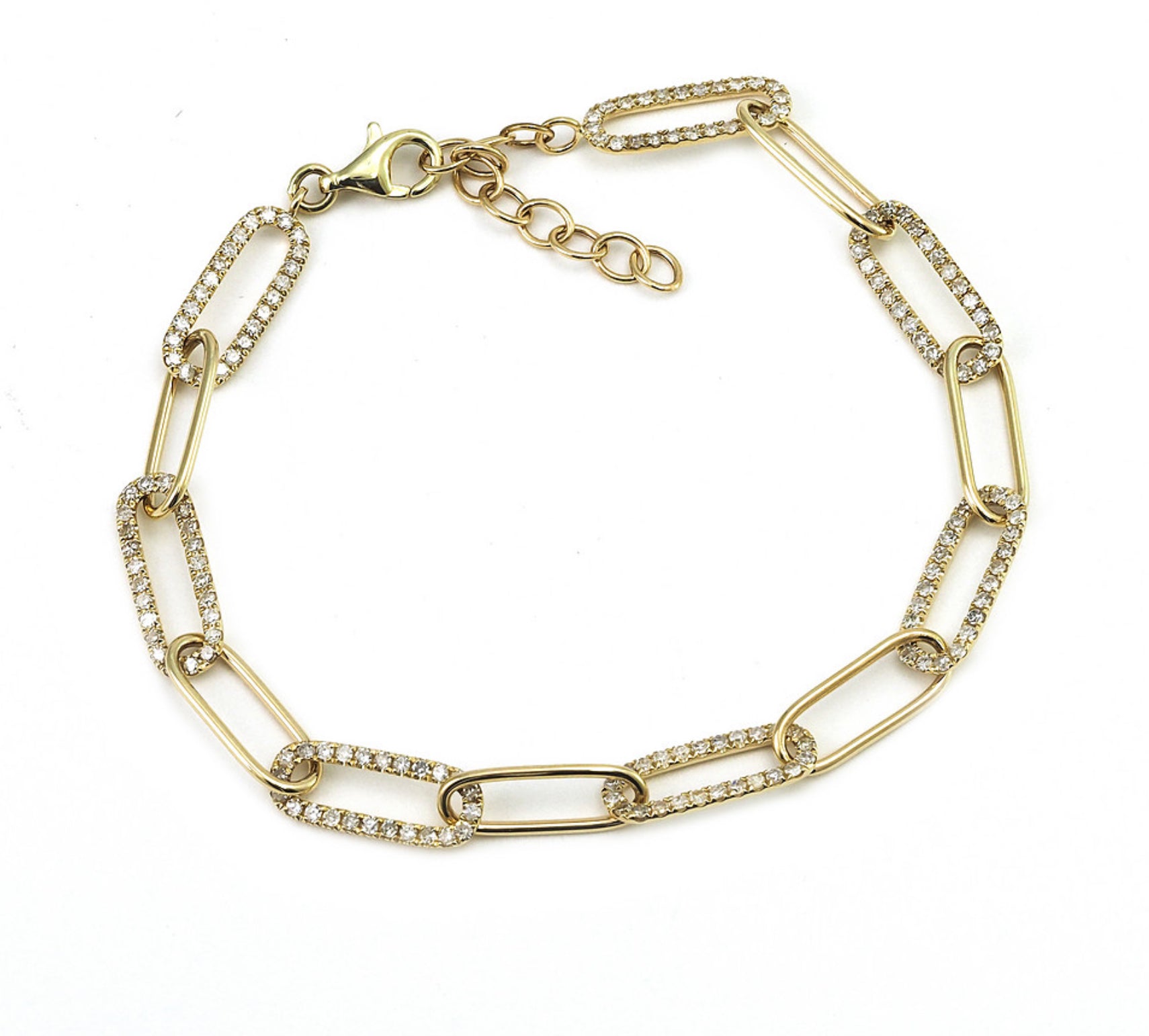 Yellow Gold Paper Clip Single Micro Pave Diamond Bracelet