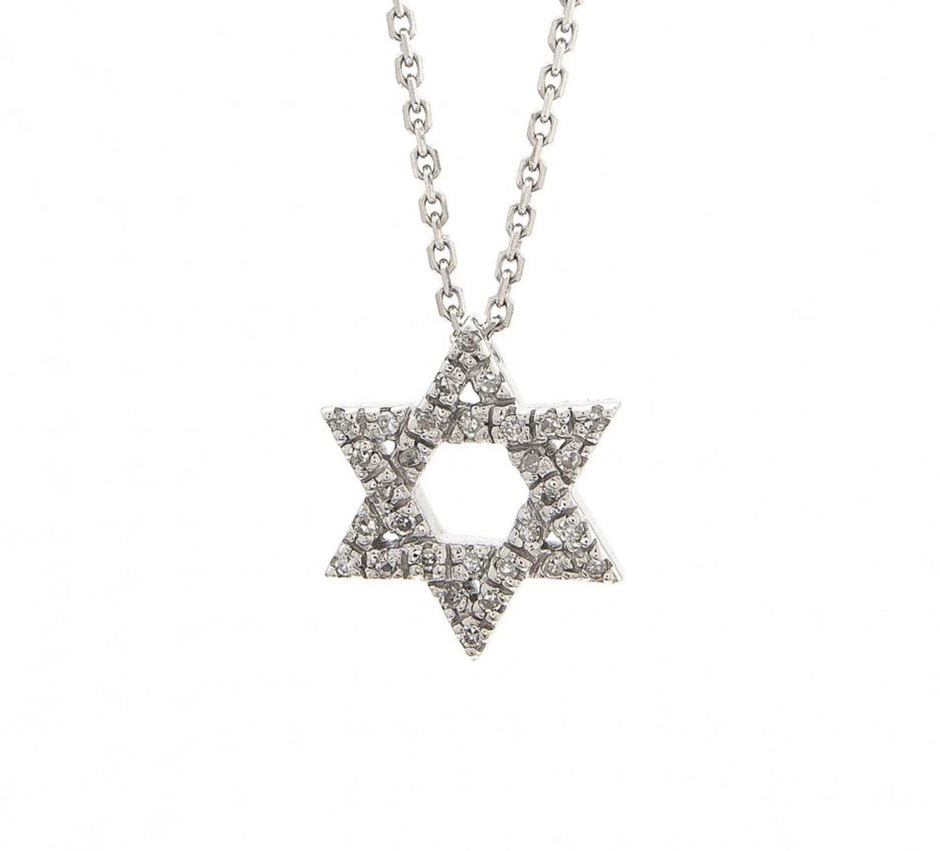 White Gold Jewish Star Single Prong Diamond Necklace