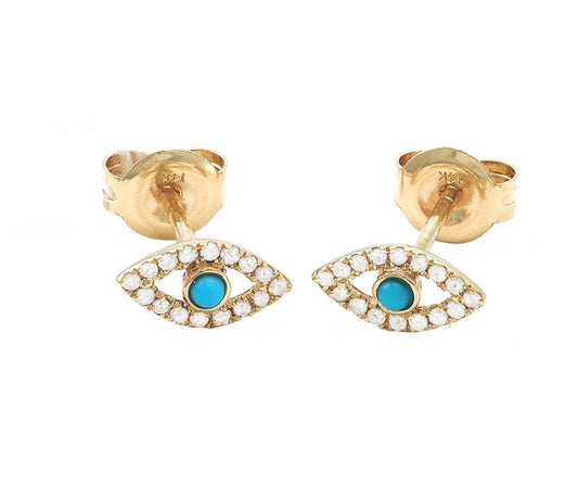 Yellow Gold Evil Eye Turquoise Earring