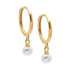 14k Yellow Gold Huggie Earring with Pearl