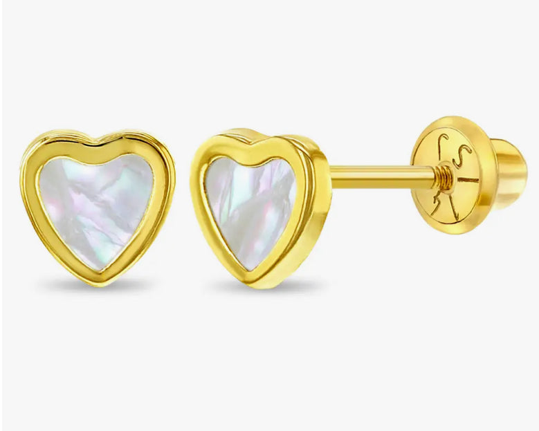 14k Gold Mother of Pearl Heart Baby / Toddler / Kids Earring