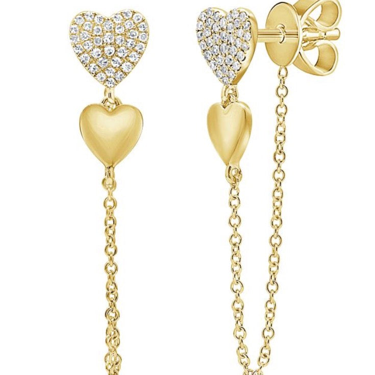 .20CT DIAMOND HEART STUD WITH CHAIN EARRINGS