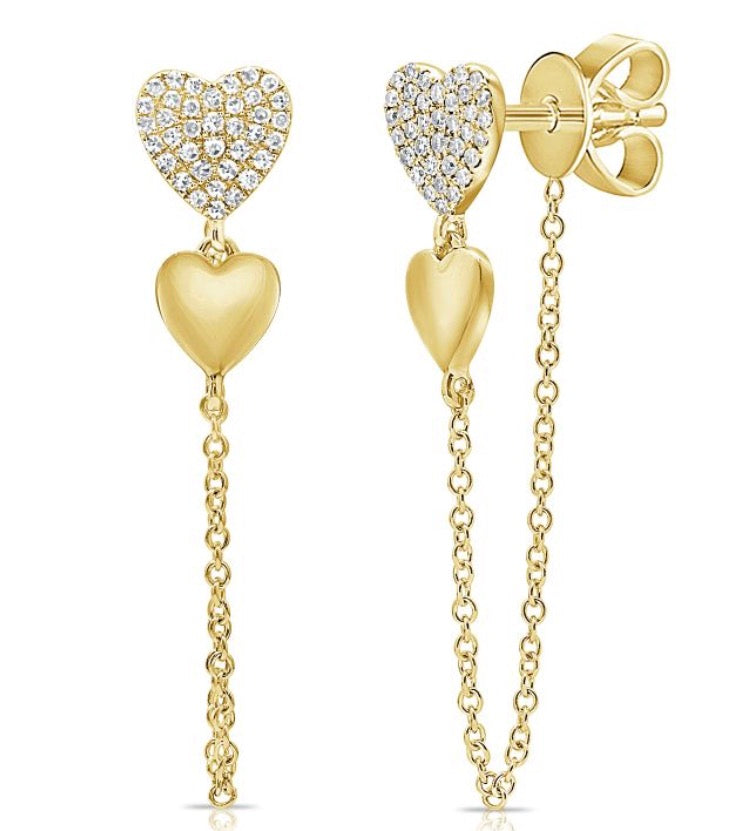 .20CT DIAMOND HEART STUD WITH CHAIN EARRINGS