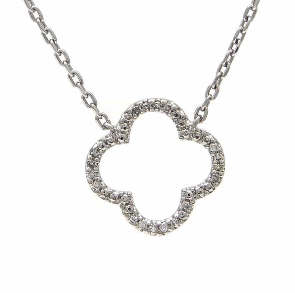 Sterling Silver Diamond Clover Necklace