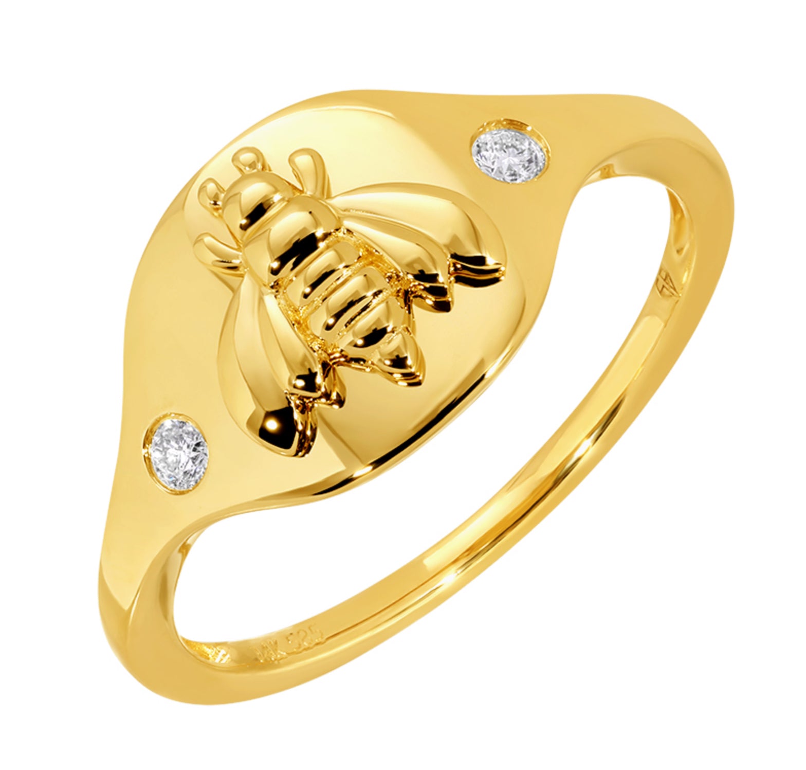 14k Yellow Gold Bumble Bee Diamond Signet Ring