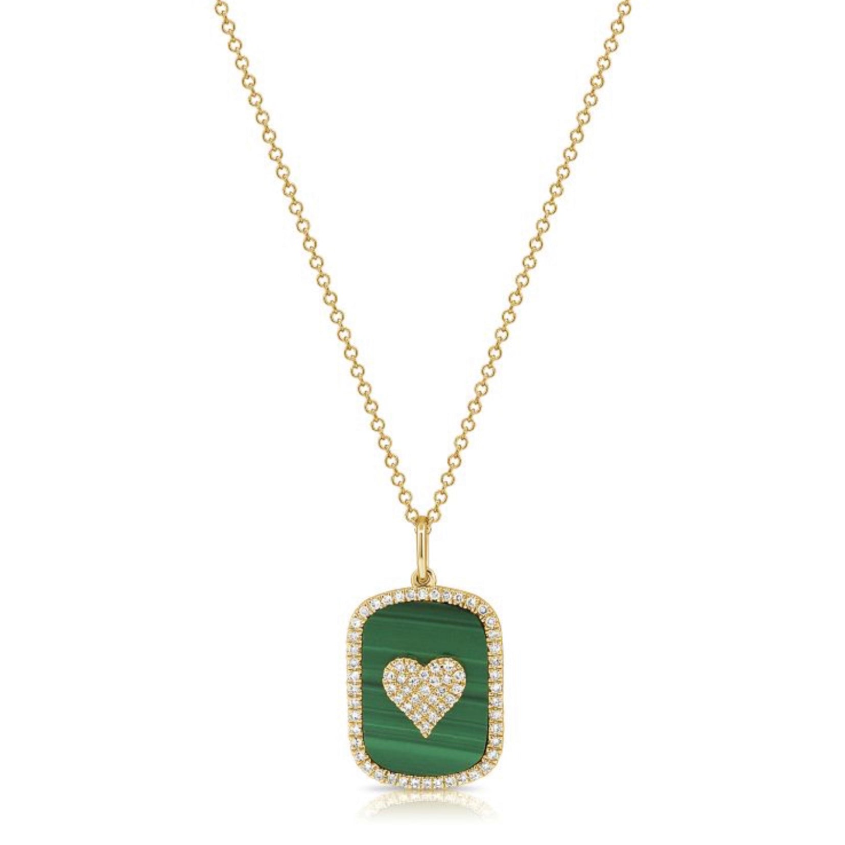 Malachite Diamond Heart Charm with Chain Necklace