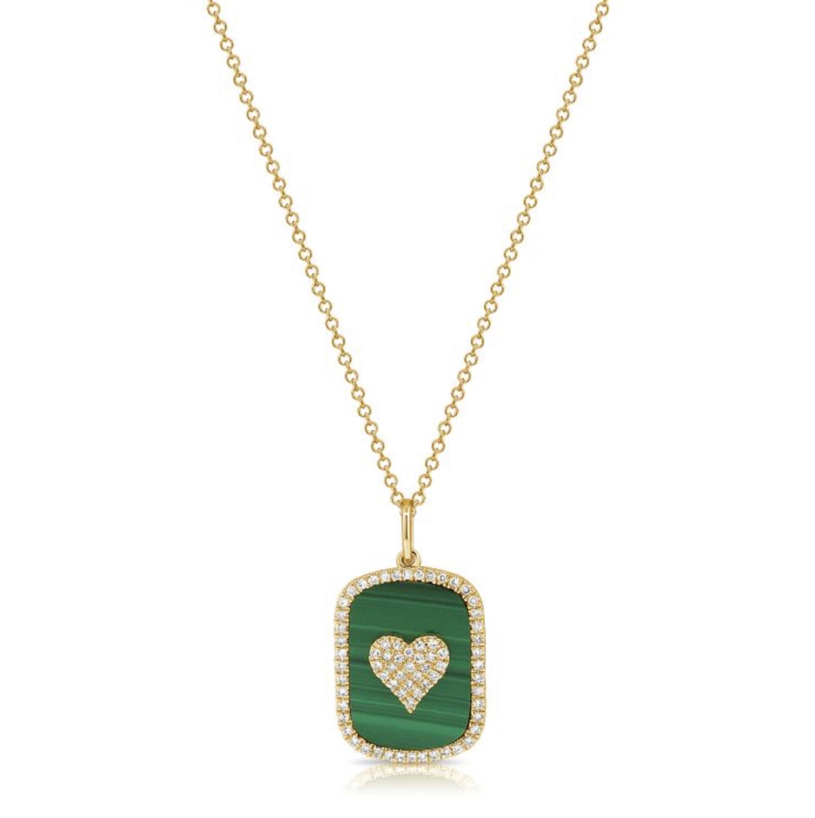 Malachite Diamond Heart Charm with Chain Necklace