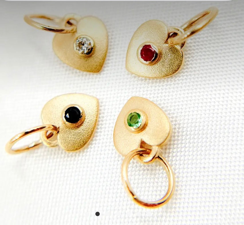 14k Solid Gold Heart Charm- Birth Stones
