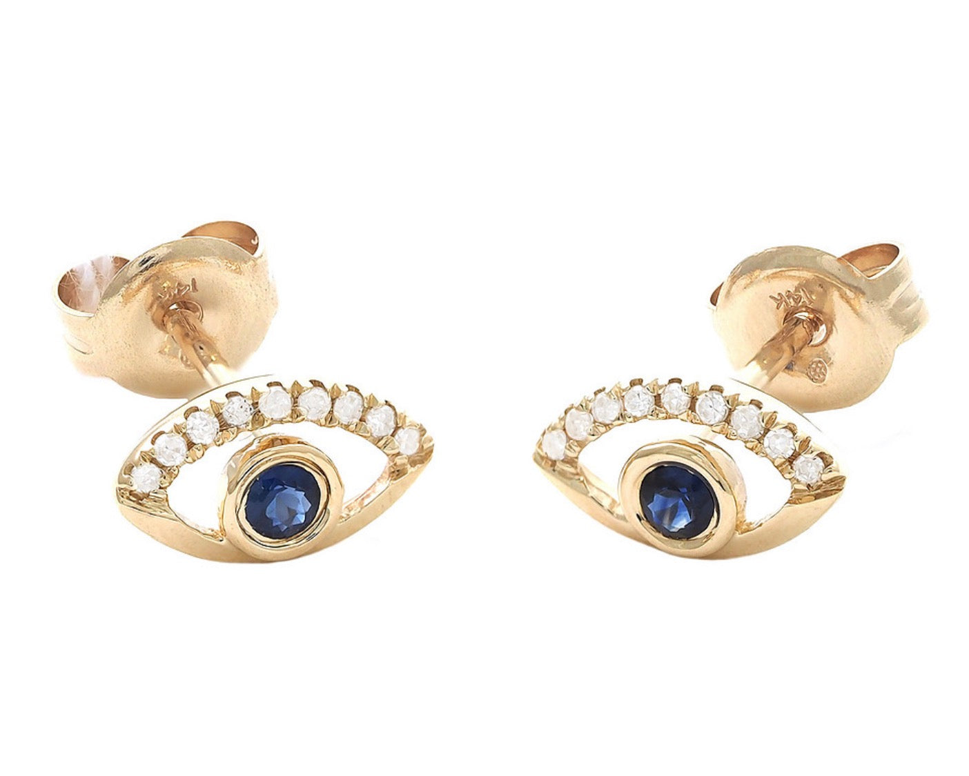 14k Yellow Gold Sapphire Evil Eye Stud