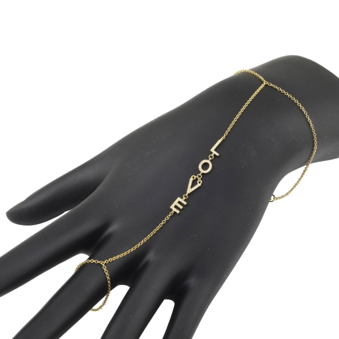 14k Yellow Gold LOVE Diamond Hand Chain Bracelet