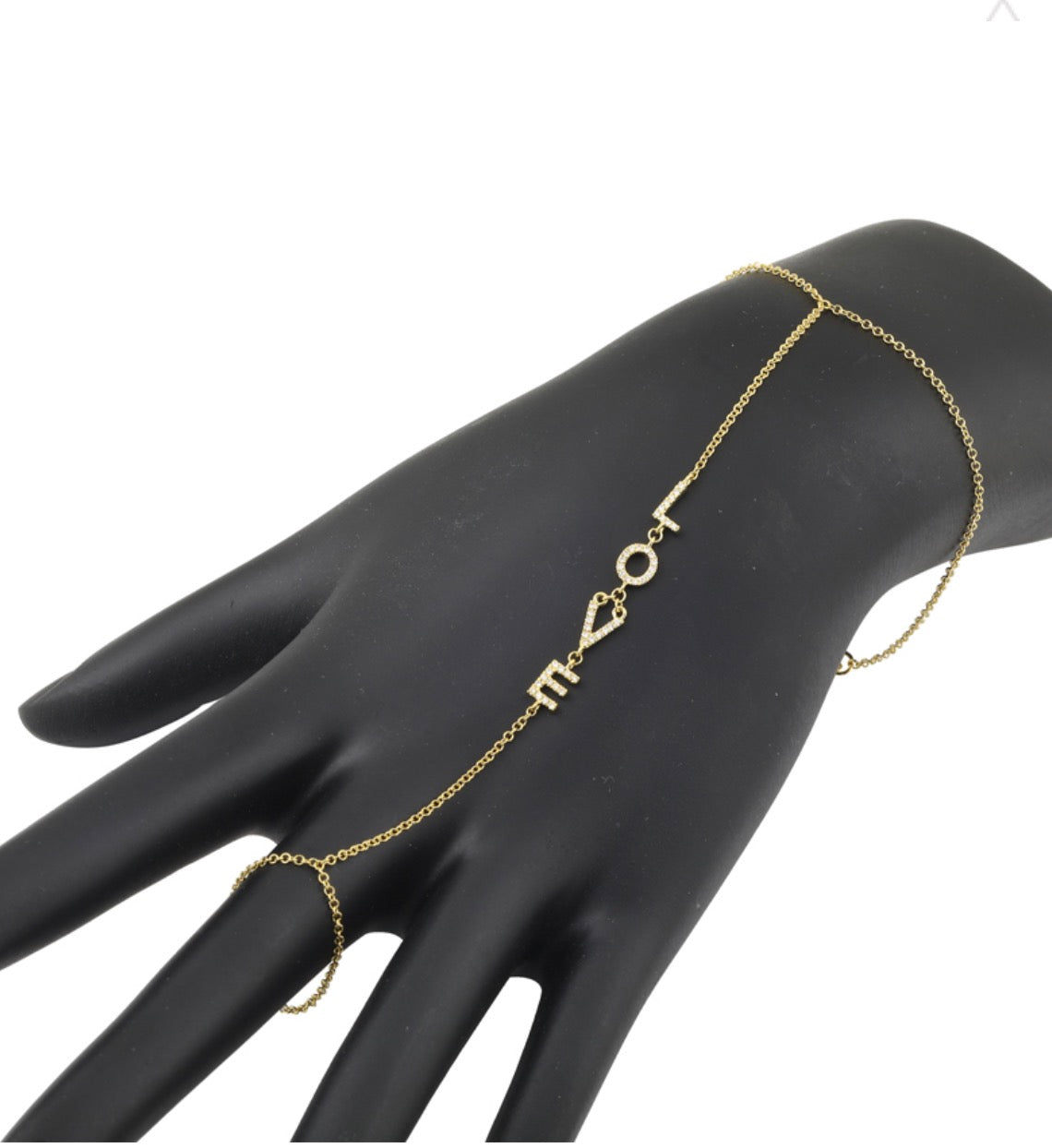 14k Yellow Gold LOVE Diamond Hand Chain Bracelet