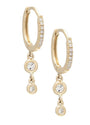 14K Yellow Gold Round Bezel Diamond Drop Huggie Earrings