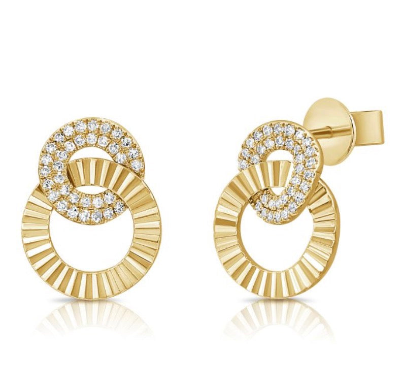 .15CT DIAMOND LINK CIRCLE FLUTED STUD EARRINGS