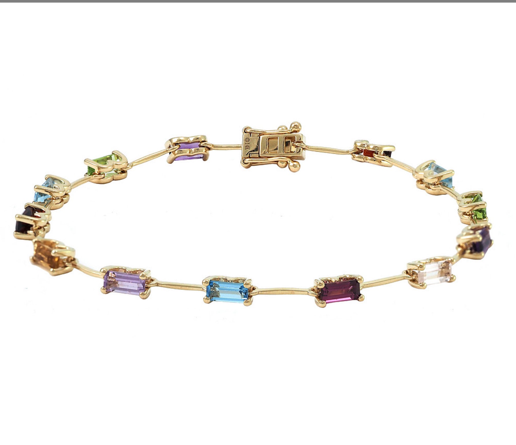 Yellow Gold Colorful Retangular Prong Multi-Gem Bracelet