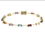 Yellow Gold Colorful Retangular Prong Multi-Gem Bracelet