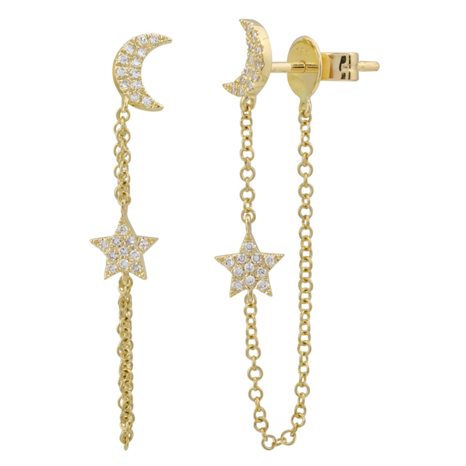 Moon and Star Chain Earrings