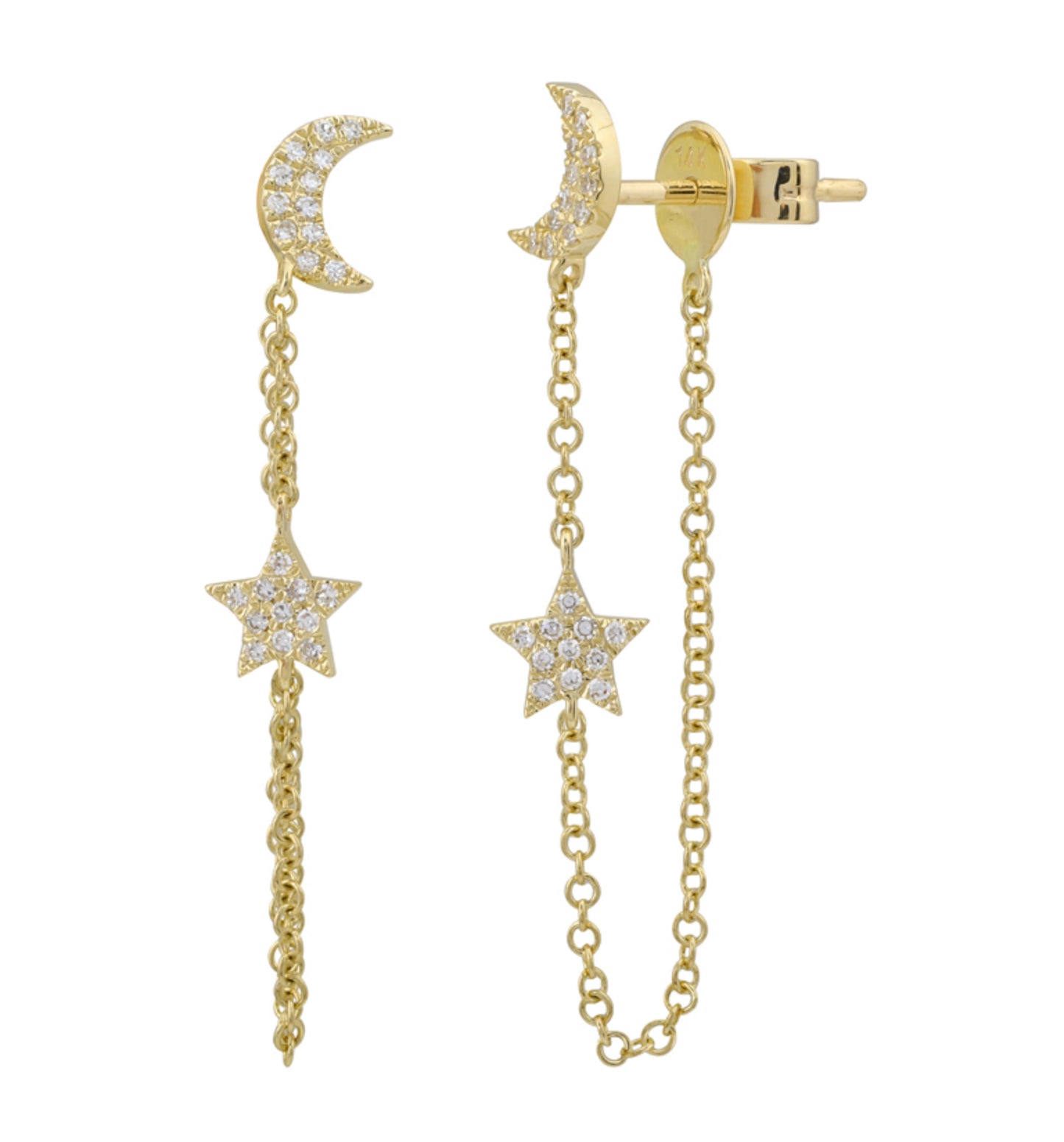 Moon and Star Chain Earrings