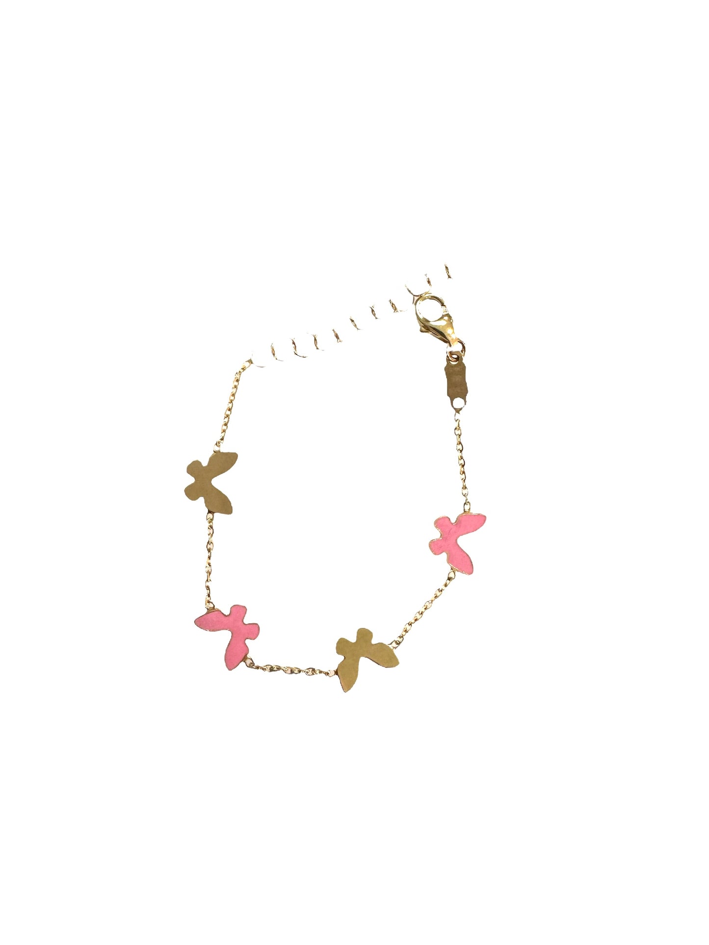 Gold & Pink Enamel 4 Butterfly Bracelet