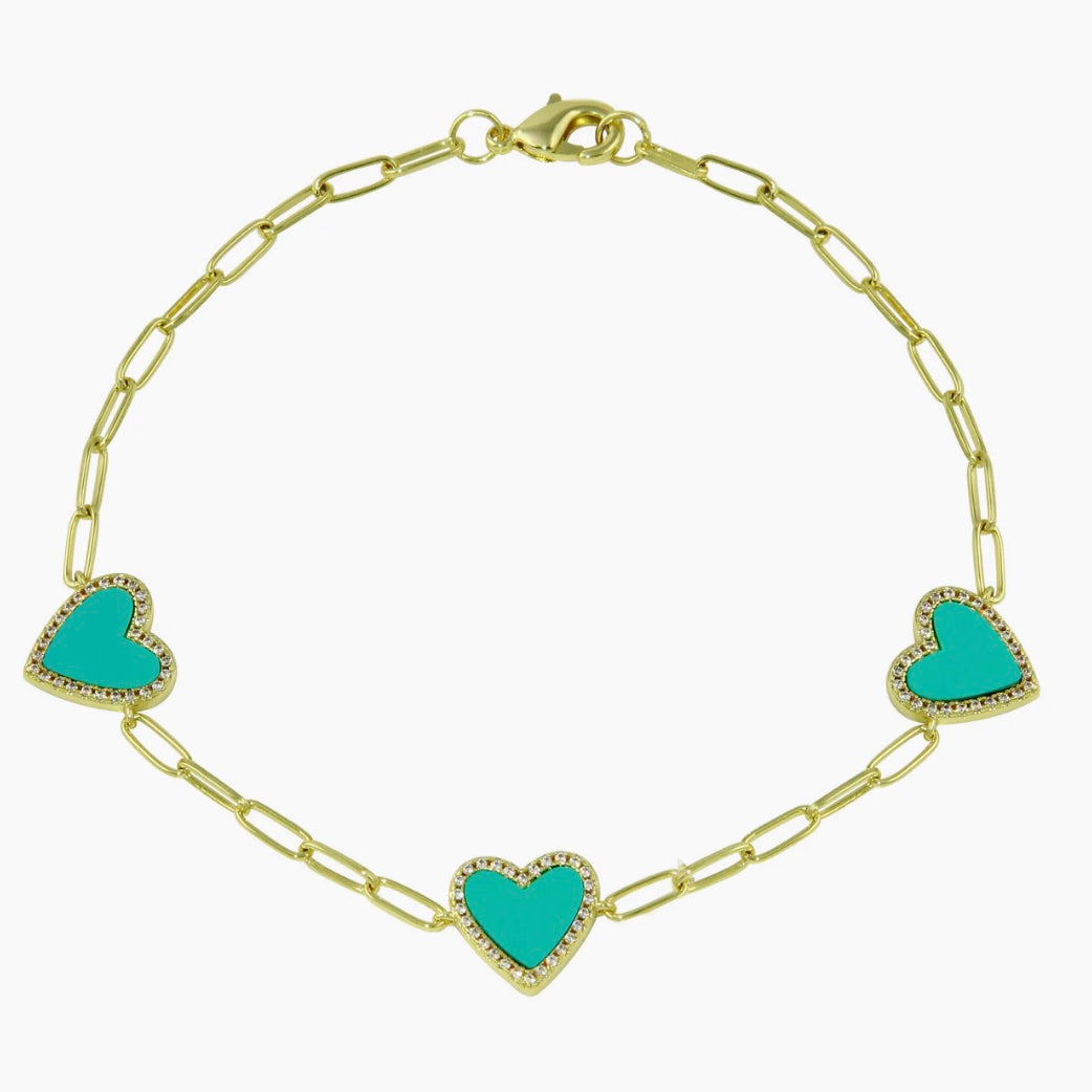 Yellow Gold Plated Paperclip with Enamel Heart Bracelet