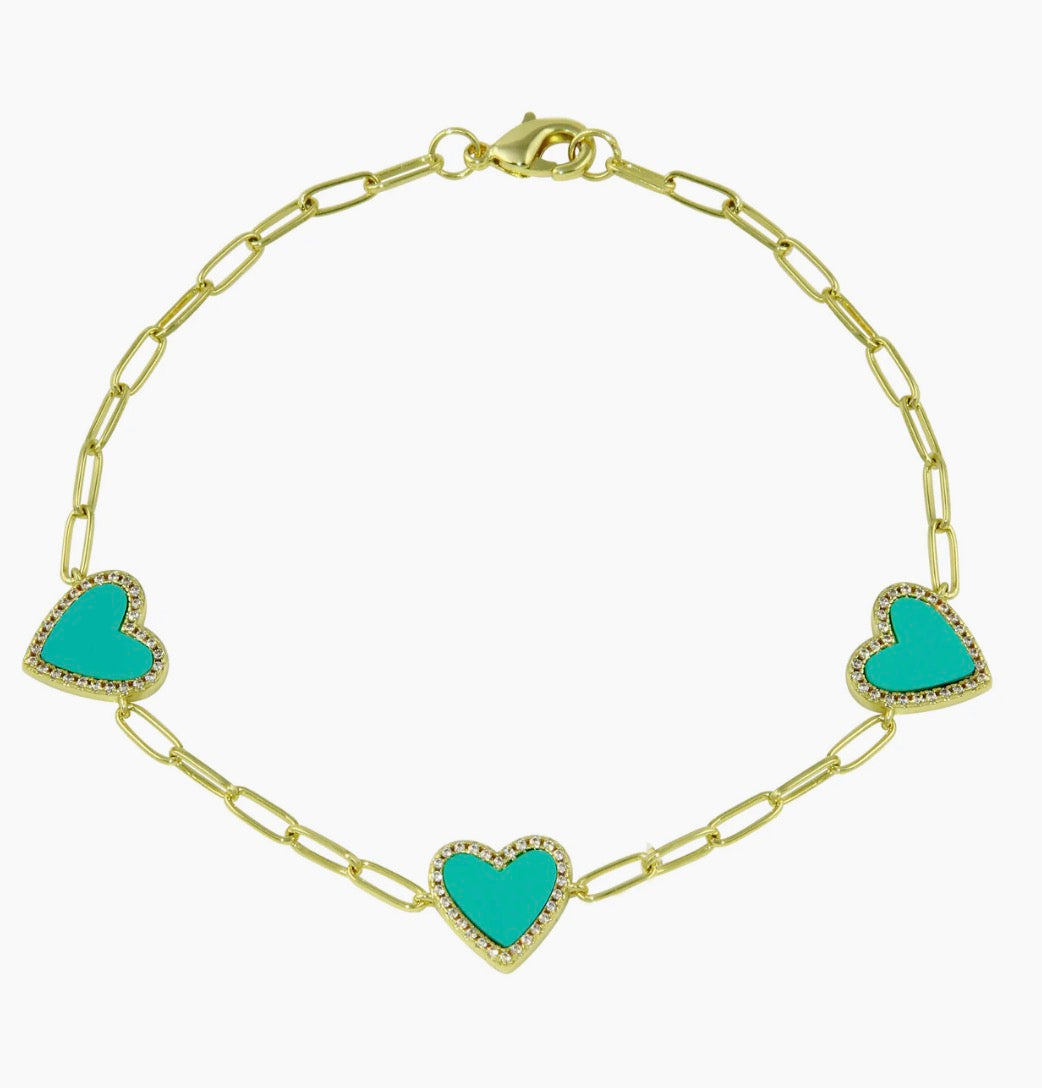 Yellow Gold Plated Paperclip with Enamel Heart Bracelet