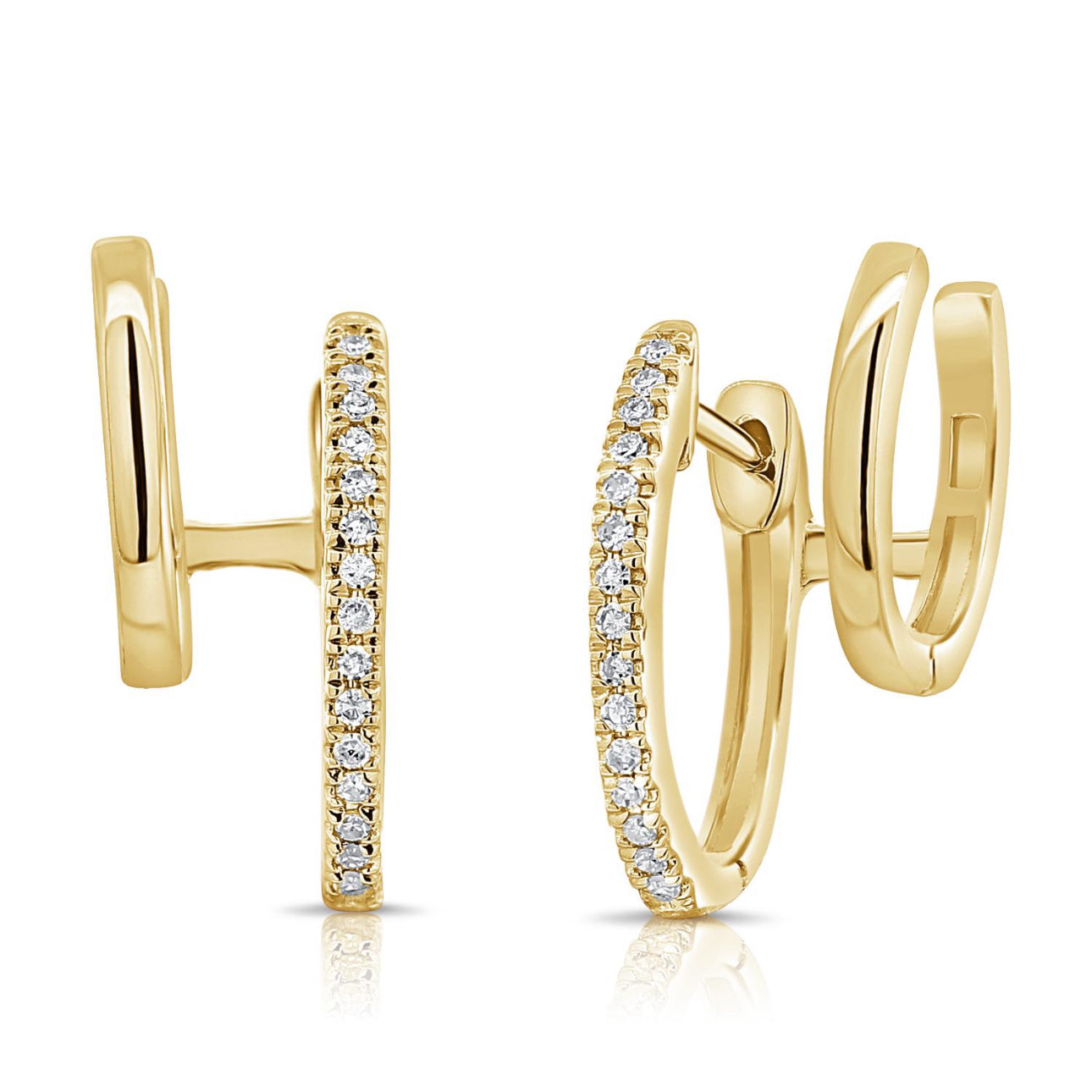 14k Yellow Gold Diamond Double Huggie