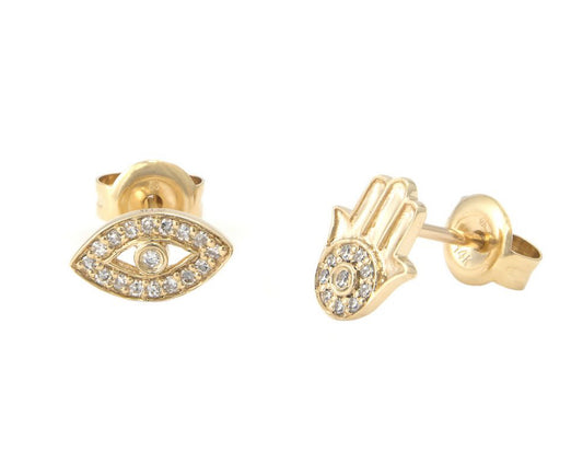 Yellow Gold Religious Single Micro Pave Diamond Earrings