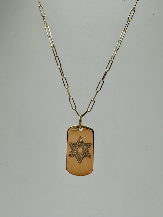 14k Yellow Gold Star of David Dog Tag Charm