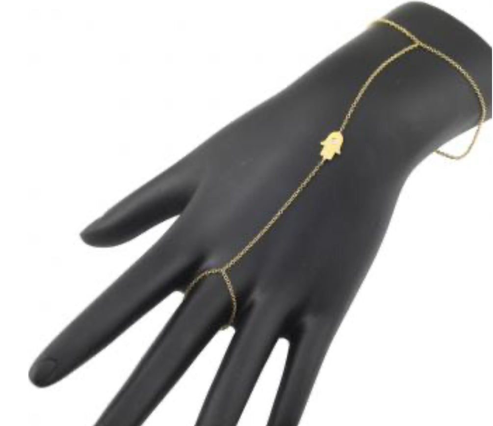 14k Yellow Gold Diamond Hand Bracelet