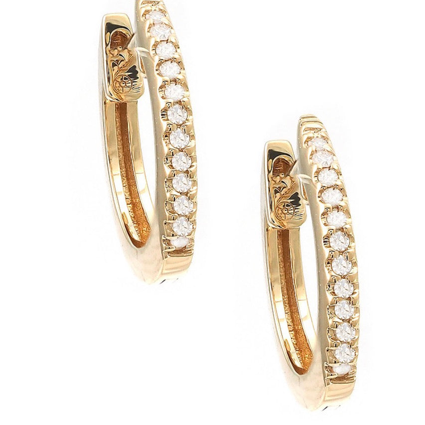14K Yellow Gold Huggie Micro Pave Diamond Earrings