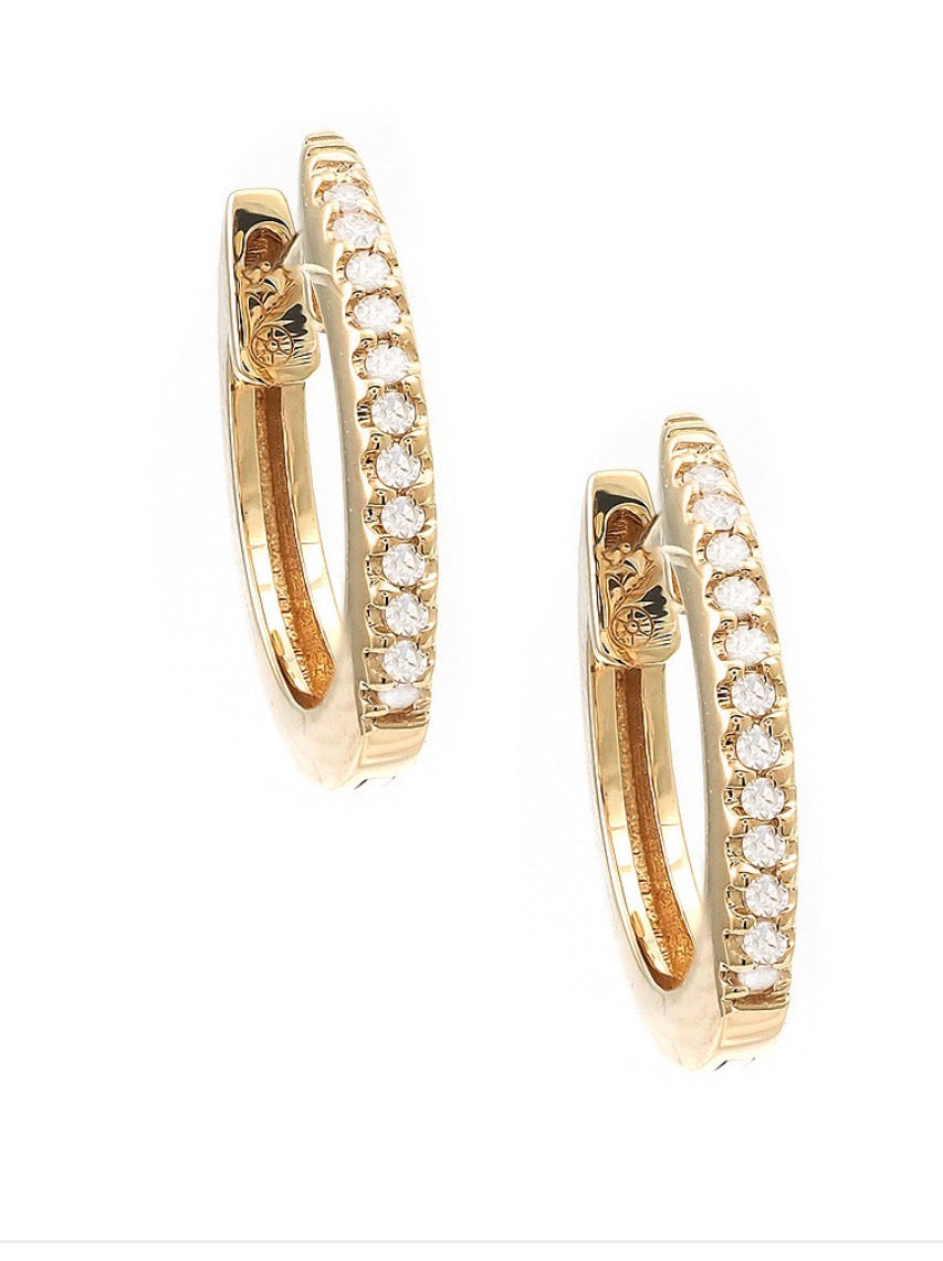 14K Yellow Gold Huggie Micro Pave Diamond Earrings