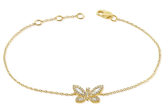 14k Gold Diamond Baguette Butterfly Bracelet