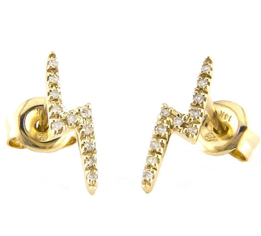 Yellow Gold Lighting Single Micro Pave Diamond Earrings