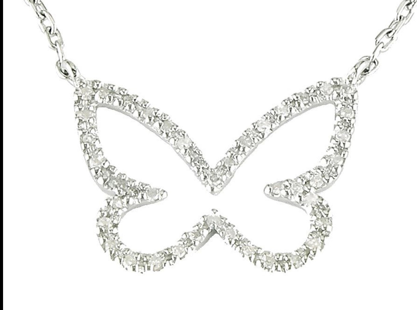 Sterling Silver Butterfly Single Micro Pave Diamond Necklace