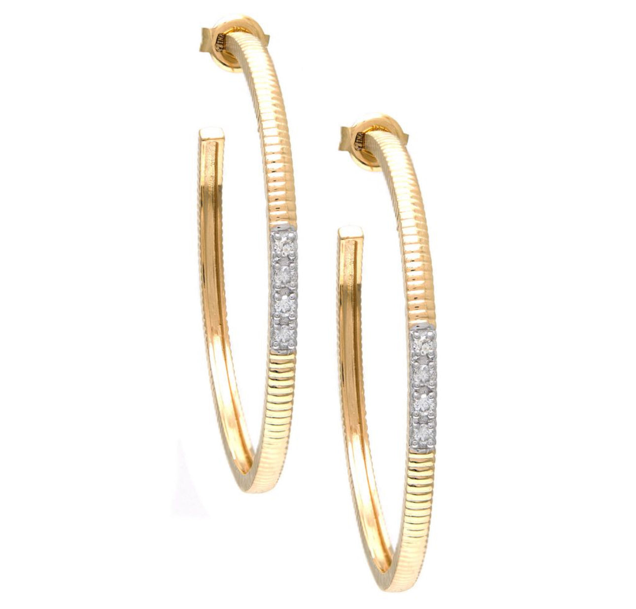 Yellow Gold Round Pave Diamond Hoops