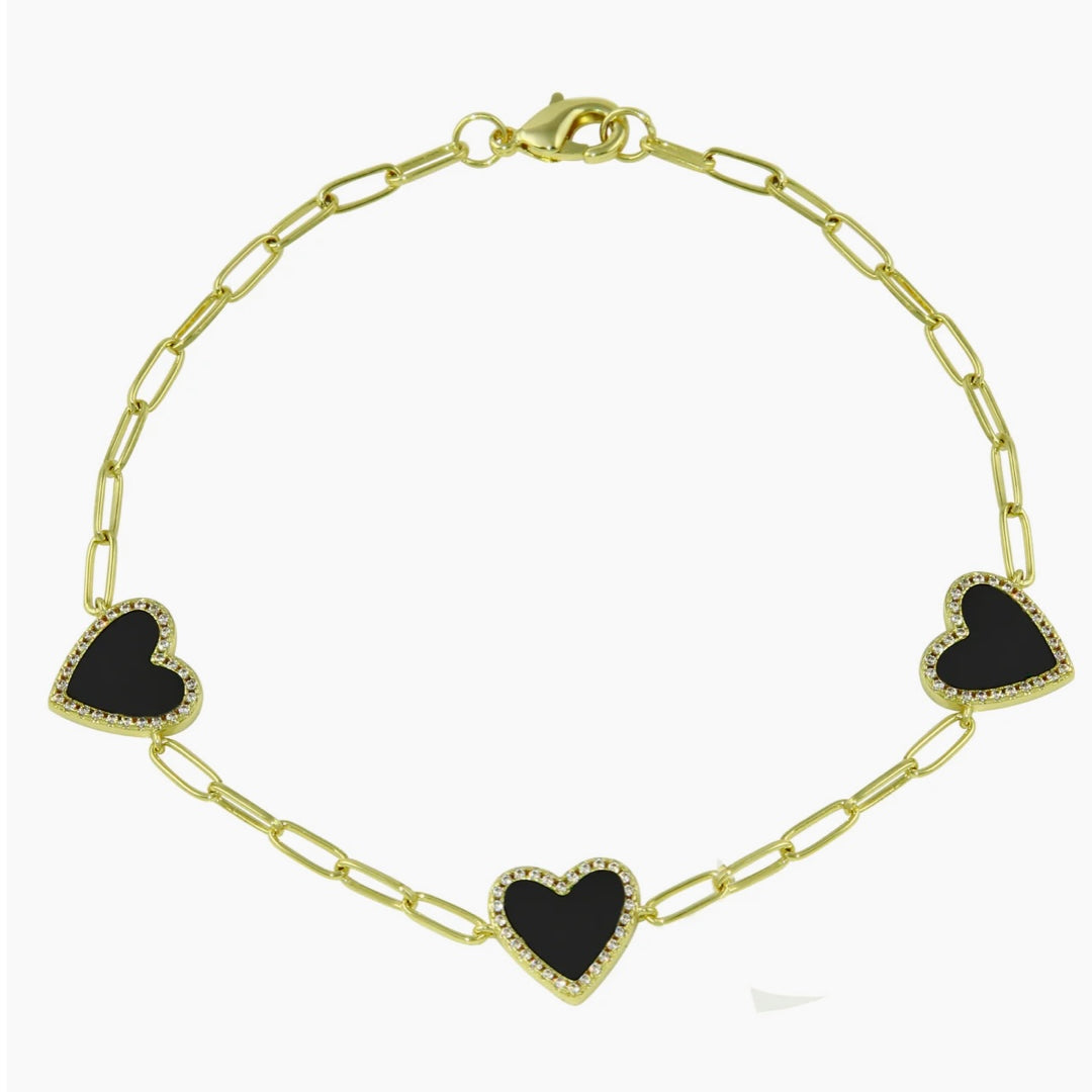 Yellow Gold Plated Paperclip with Enamel Heart Bracelet