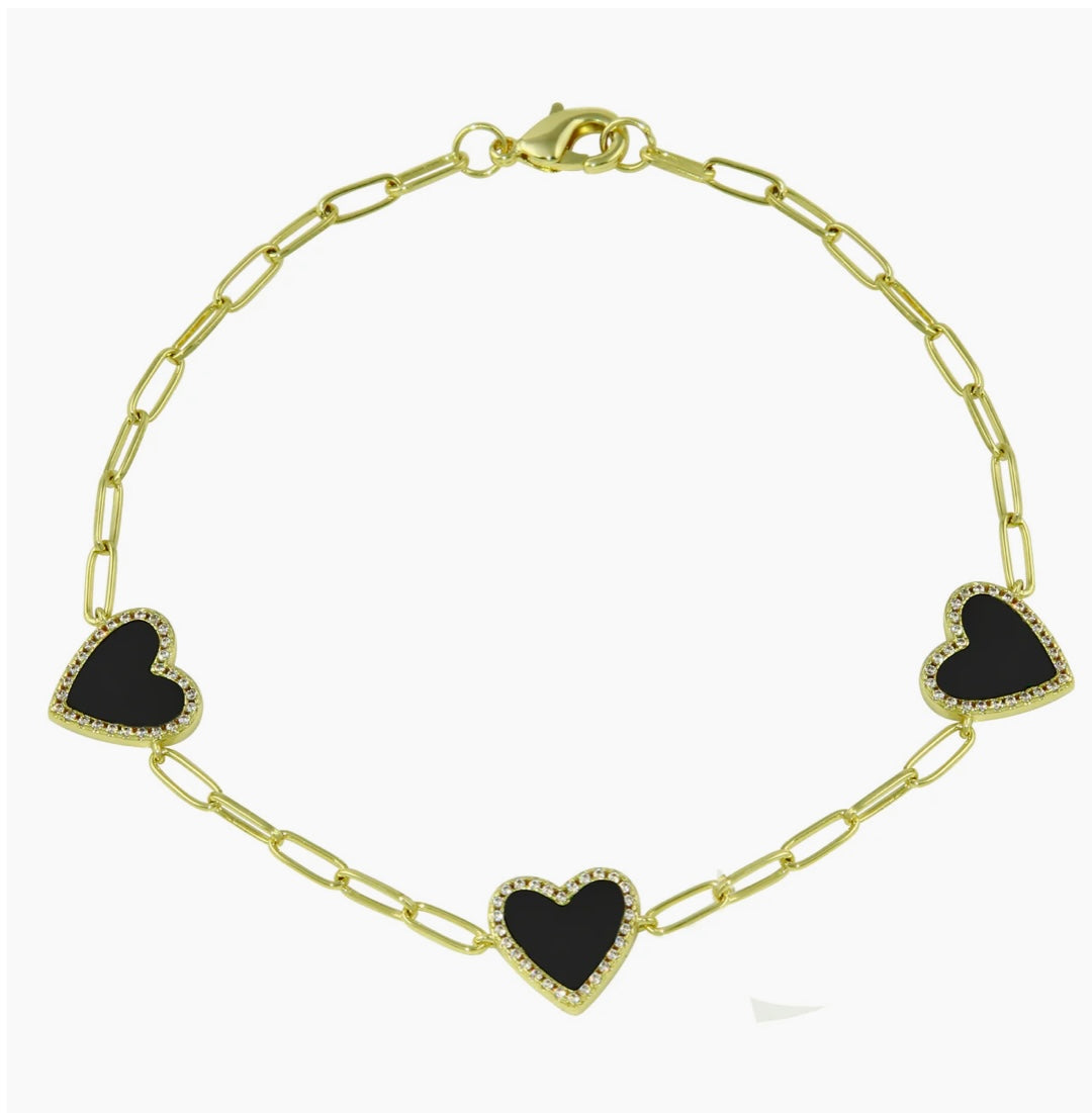 Yellow Gold Plated Paperclip with Enamel Heart Bracelet