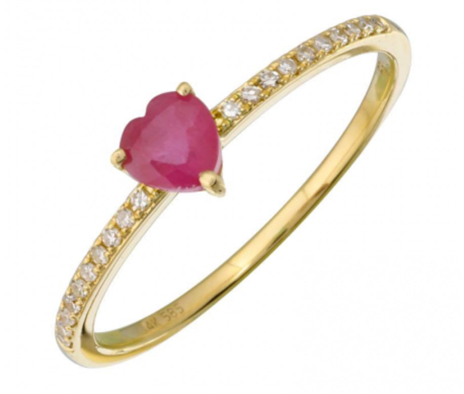 14k Yellow Gold Heart Shape Ruby Ring