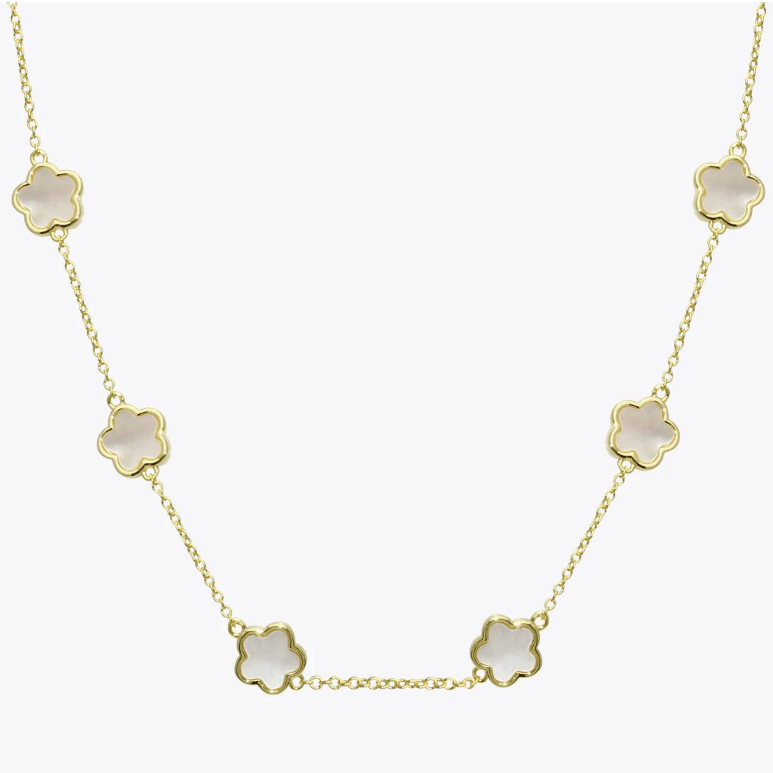 Yellow Gold Plated Enamel Flower Necklace