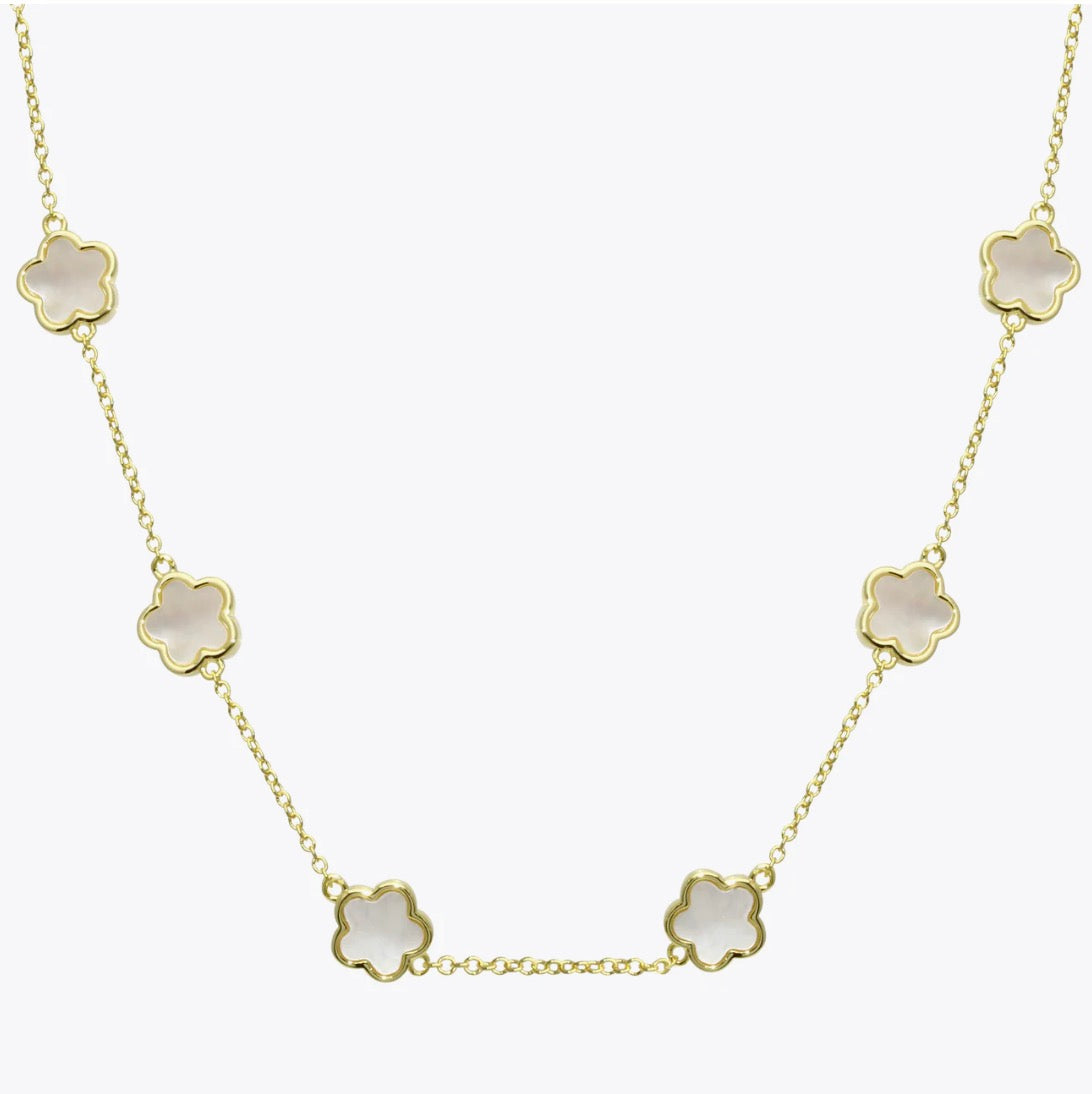 Yellow Gold Plated Enamel Flower Necklace