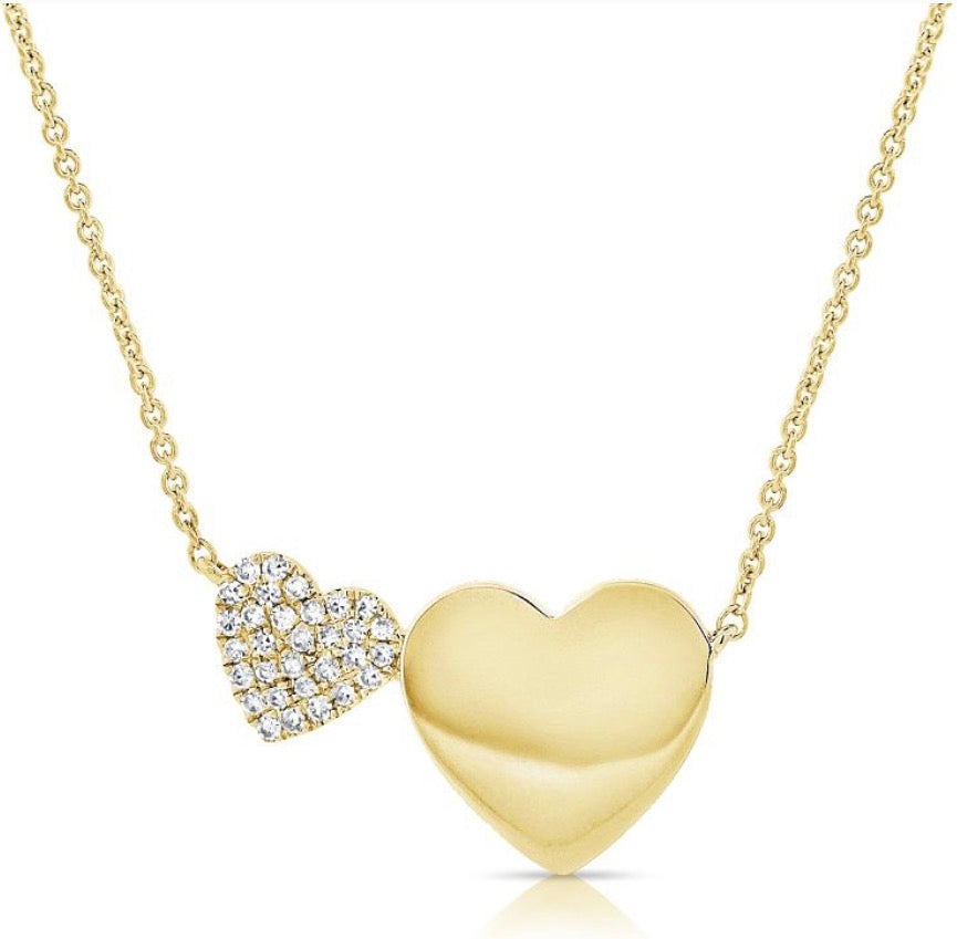 .09CT DIAMOND DOUBLE HEART PENDANT NECKLACE