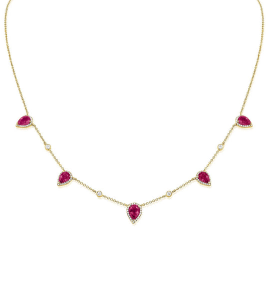 Pink Sapphire Diamond Station Necklace