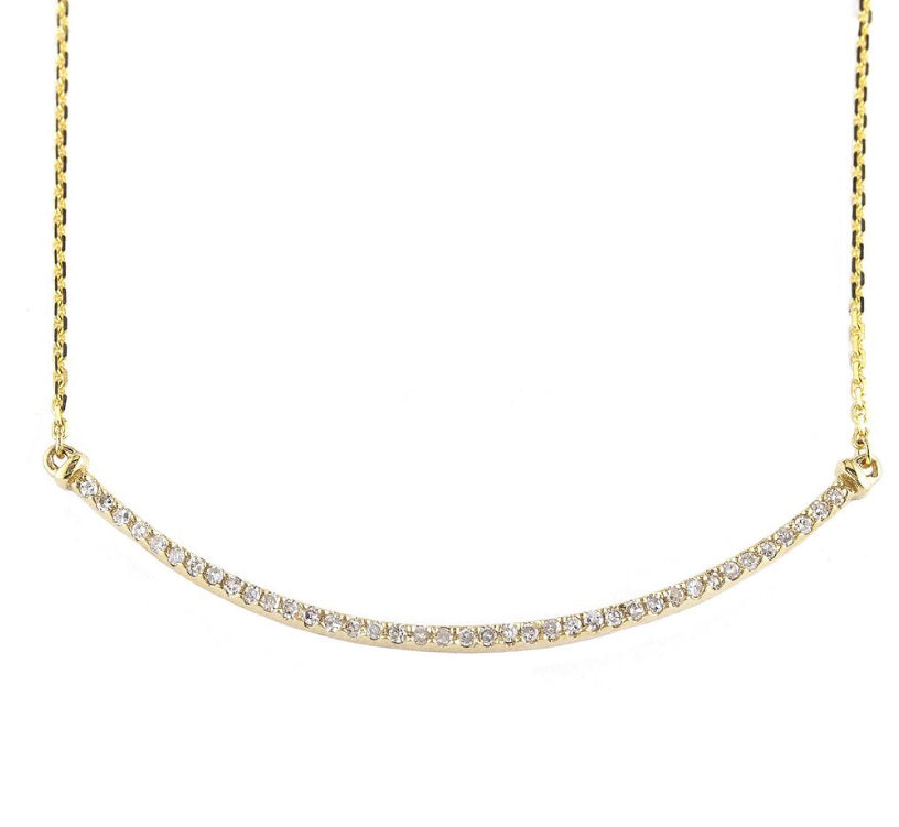 Yellow Gold Bar Single Prong Diamond Necklace