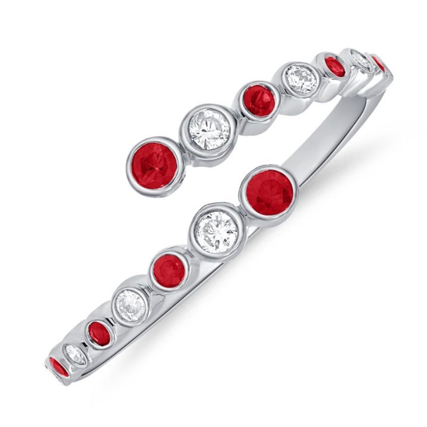 0.41CT RUBY AND DIAMOND BEZEL WRAP RING