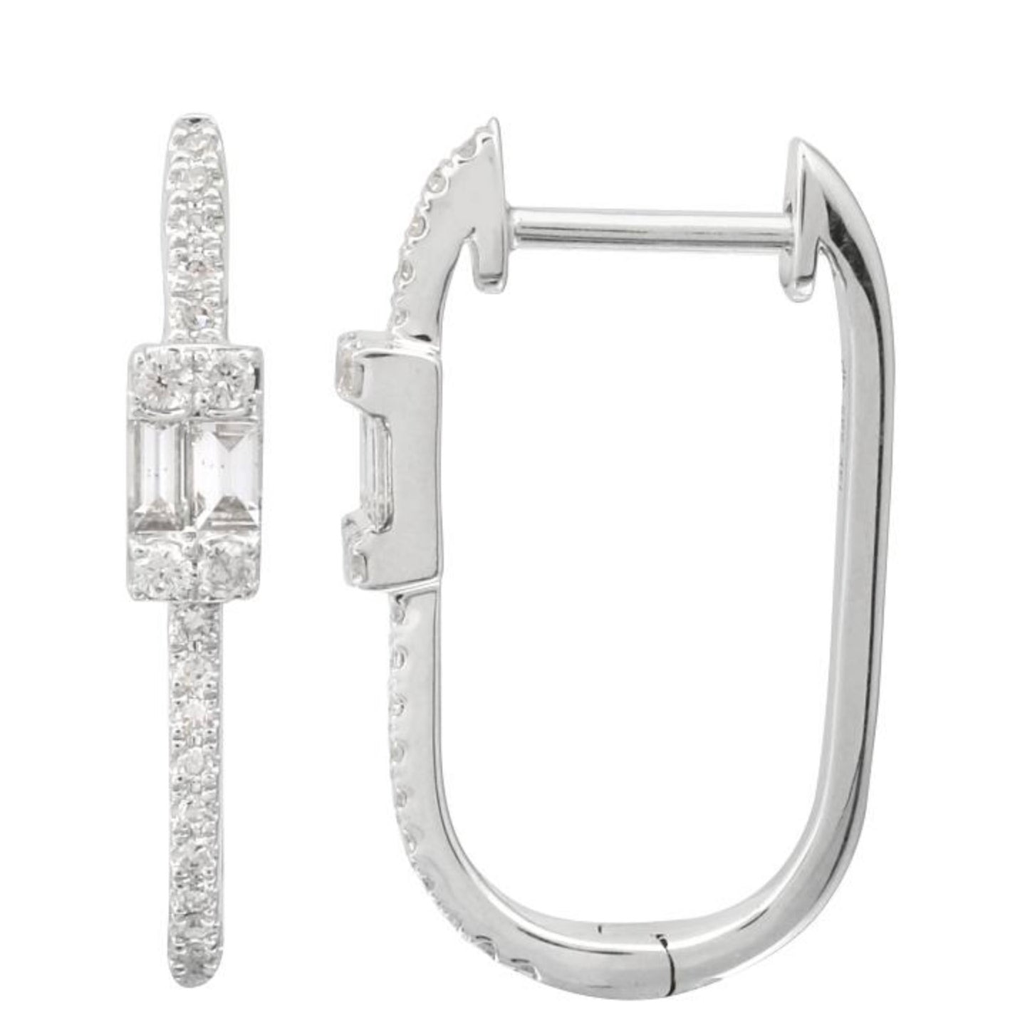 14k White Gold Diamond Rectangle Earrings