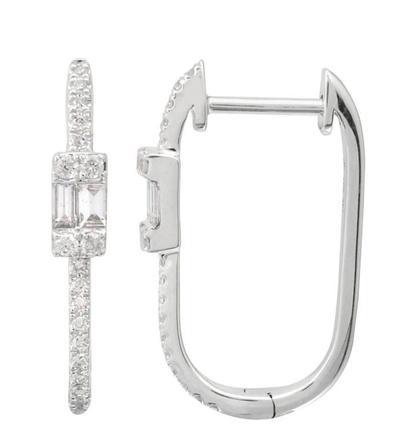 14k White Gold Diamond Rectangle Earrings