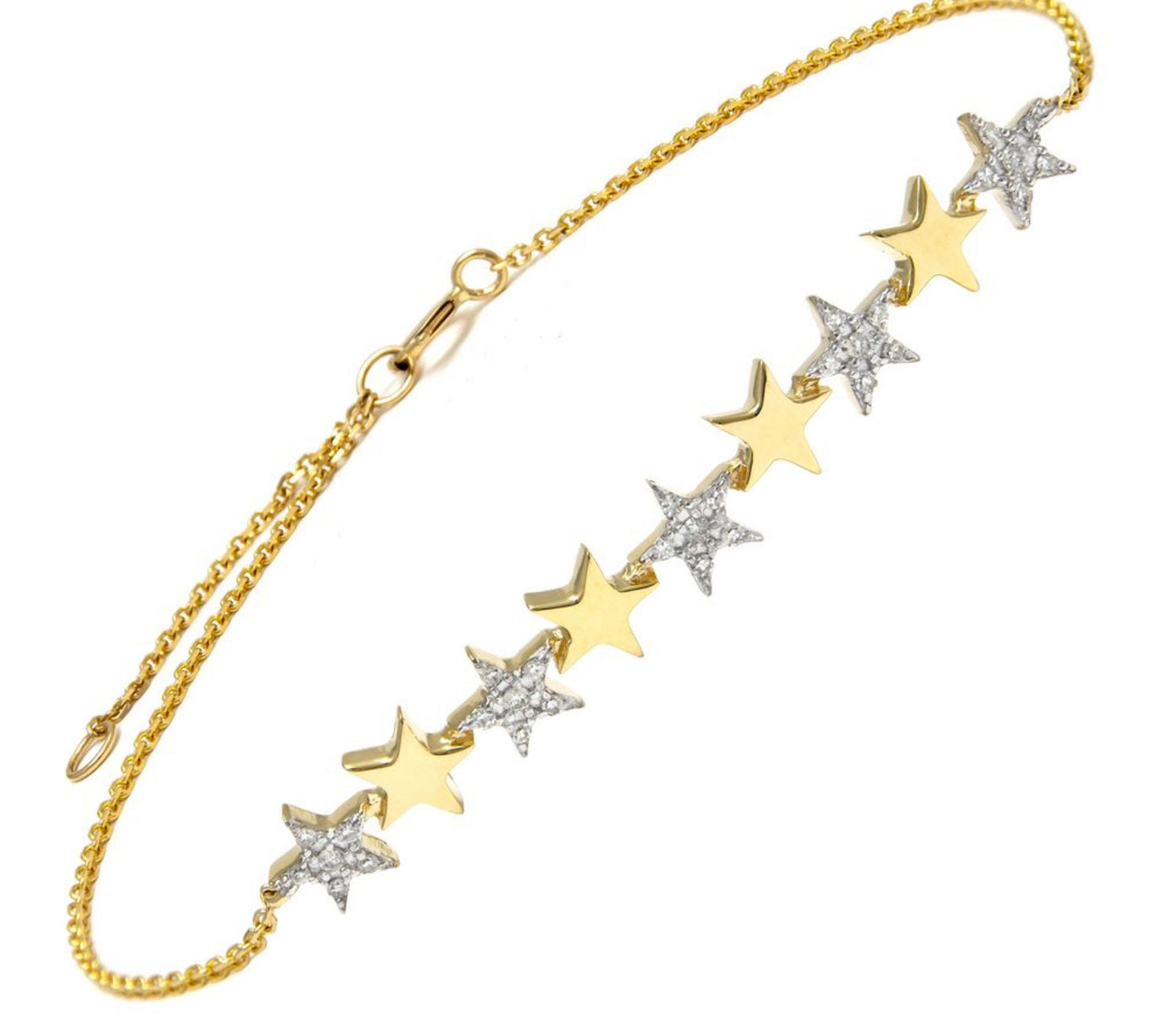 Yellow Gold Star Single Micro Pave Diamond Bracelet