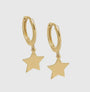 14k Yellow Gold Hanging Star Huggie Earrings